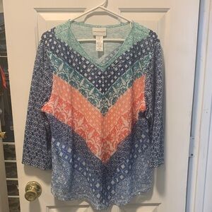 Alfred Dunner Multicolor Chevron Long Sleeve Top